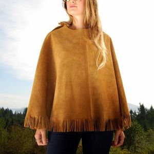 60s 70s Vintage Suede Poncho